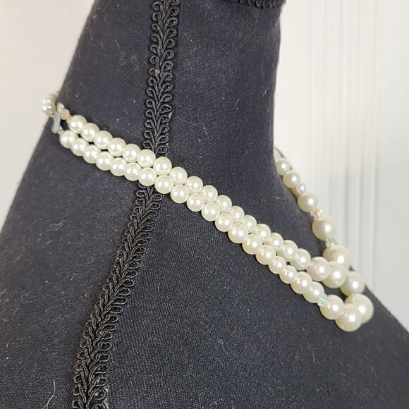 Vintage Double Strand Pearl (faux) Necklace With Matching Clip On Earrings - Picture 5 of 8